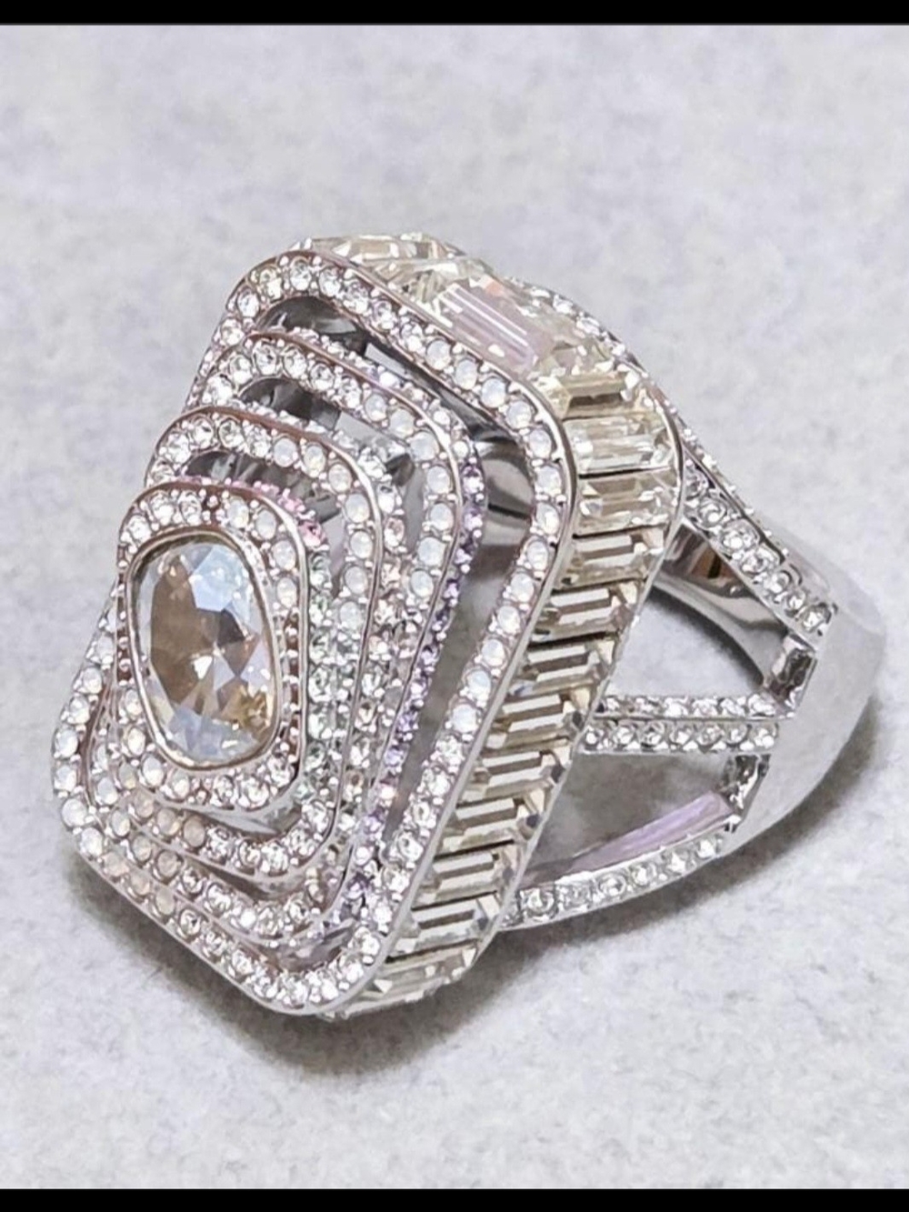 Swarovski Silver Ring with Champagne Center Crystal